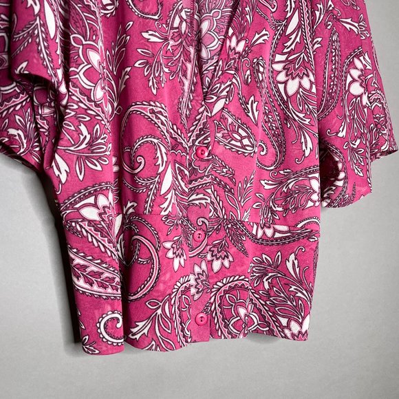 New York & Co‎ Plunging V-Neck Blouse Three Button Closure Sheer Red Size Large - Picture 5 of 10